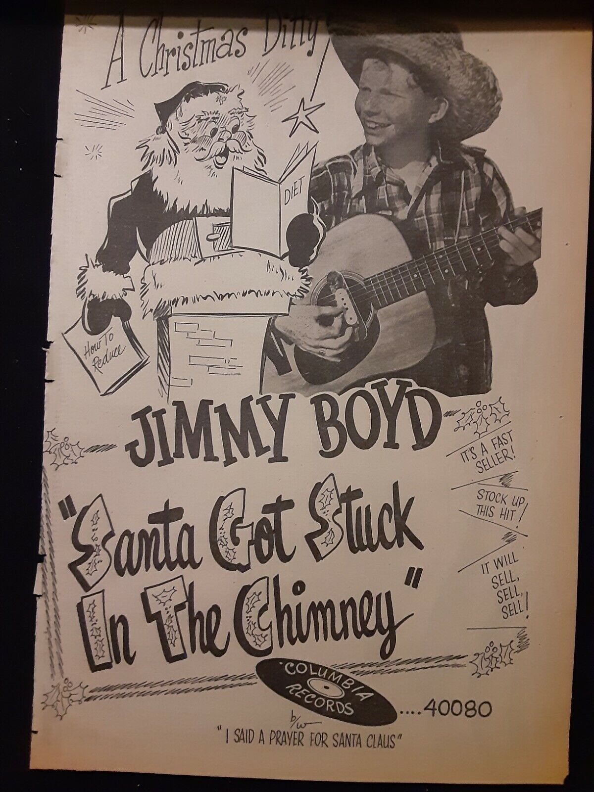 Jimmy Boyd Santa Got Stuck In The Chimney Rare Original Promo Poster Ad Framed