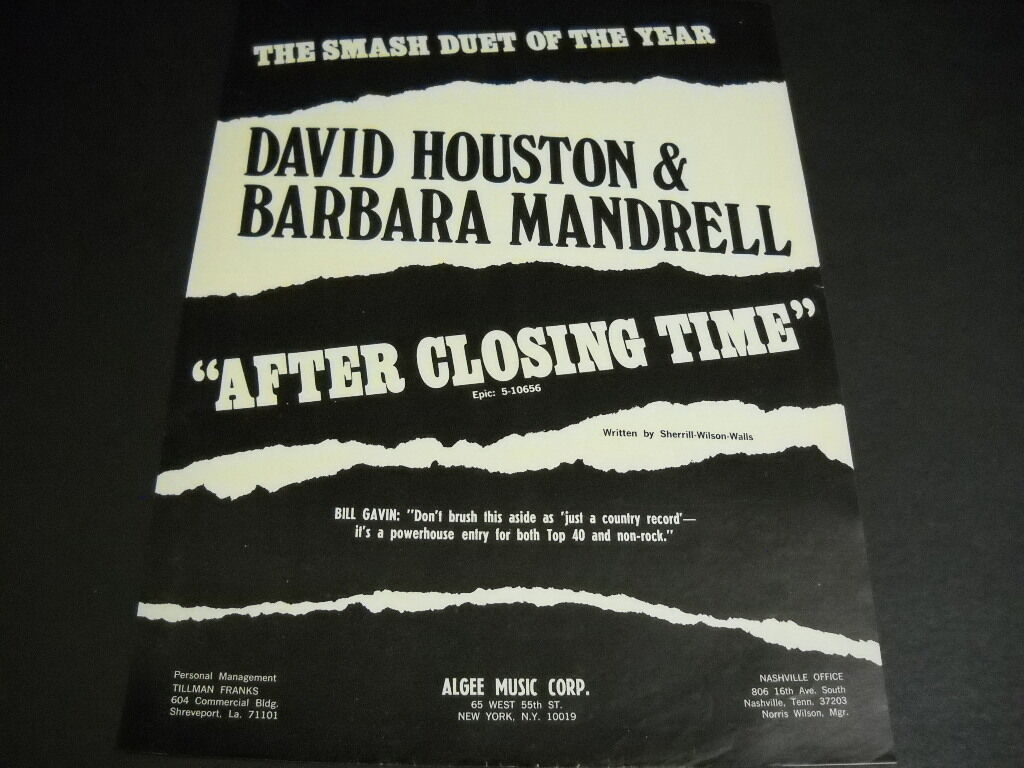 DAVID HOUSTON & BARBARA MANDRELL Smash Duet Of Year 1970 PROMO POSTER AD mint