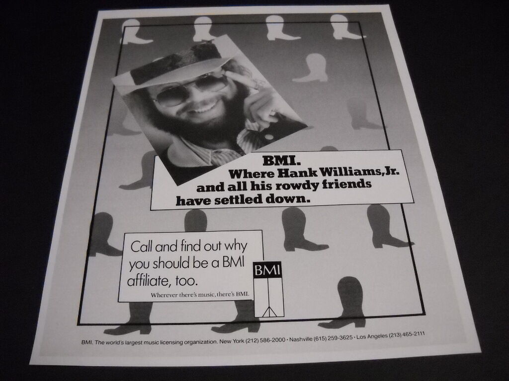 HANK WILLIAMS JR. and his rowdy friends settle down at BMI 1986 PROMO POSTER AD
