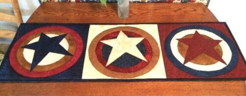 Quilted Table Runner Handmade Patriotic Star Appliquéd Country Colors