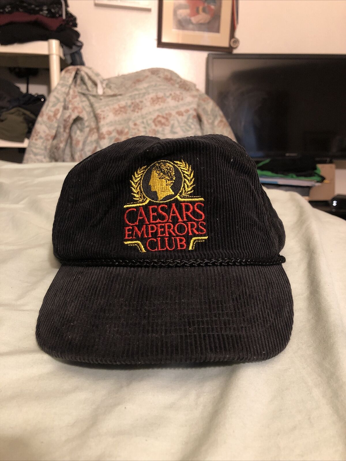 Caesars Palace- Emperors Club- Corduroy Snapback Hat Cap Vintage 80's-90's