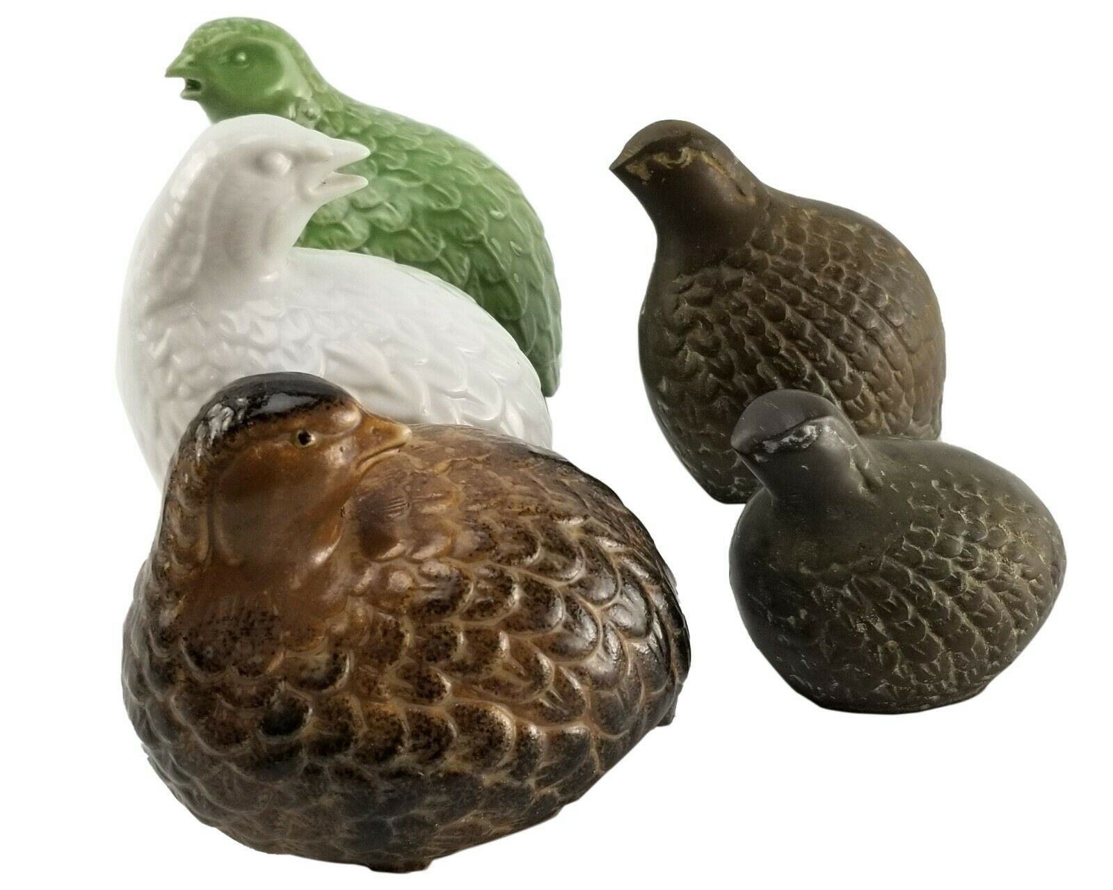 Vintage Quail Figurines Ceramic And Brass Collection (5) Gumps Sf