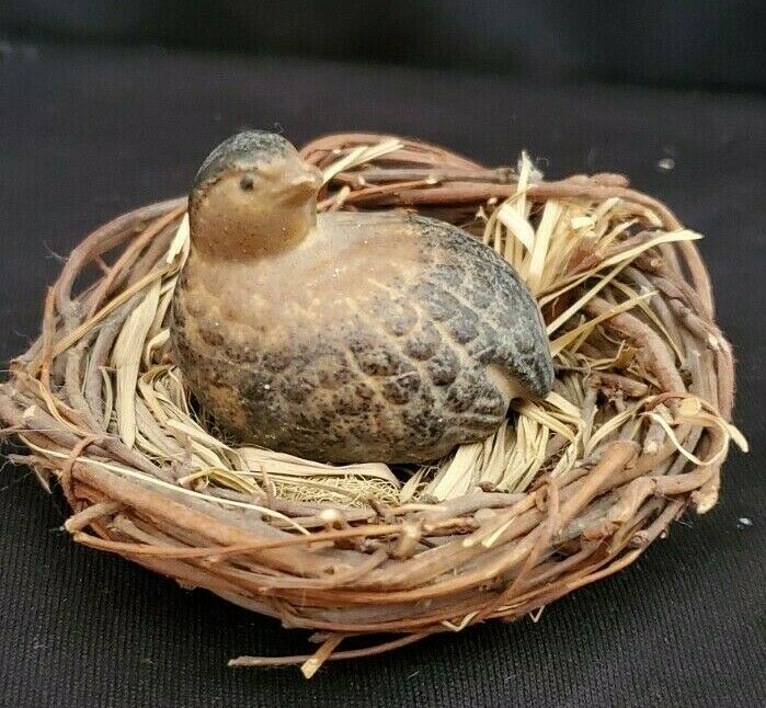 Vintage Ceramic Baby Quail In Nest Figurine Unique Adorable 1.75" X 1.5"