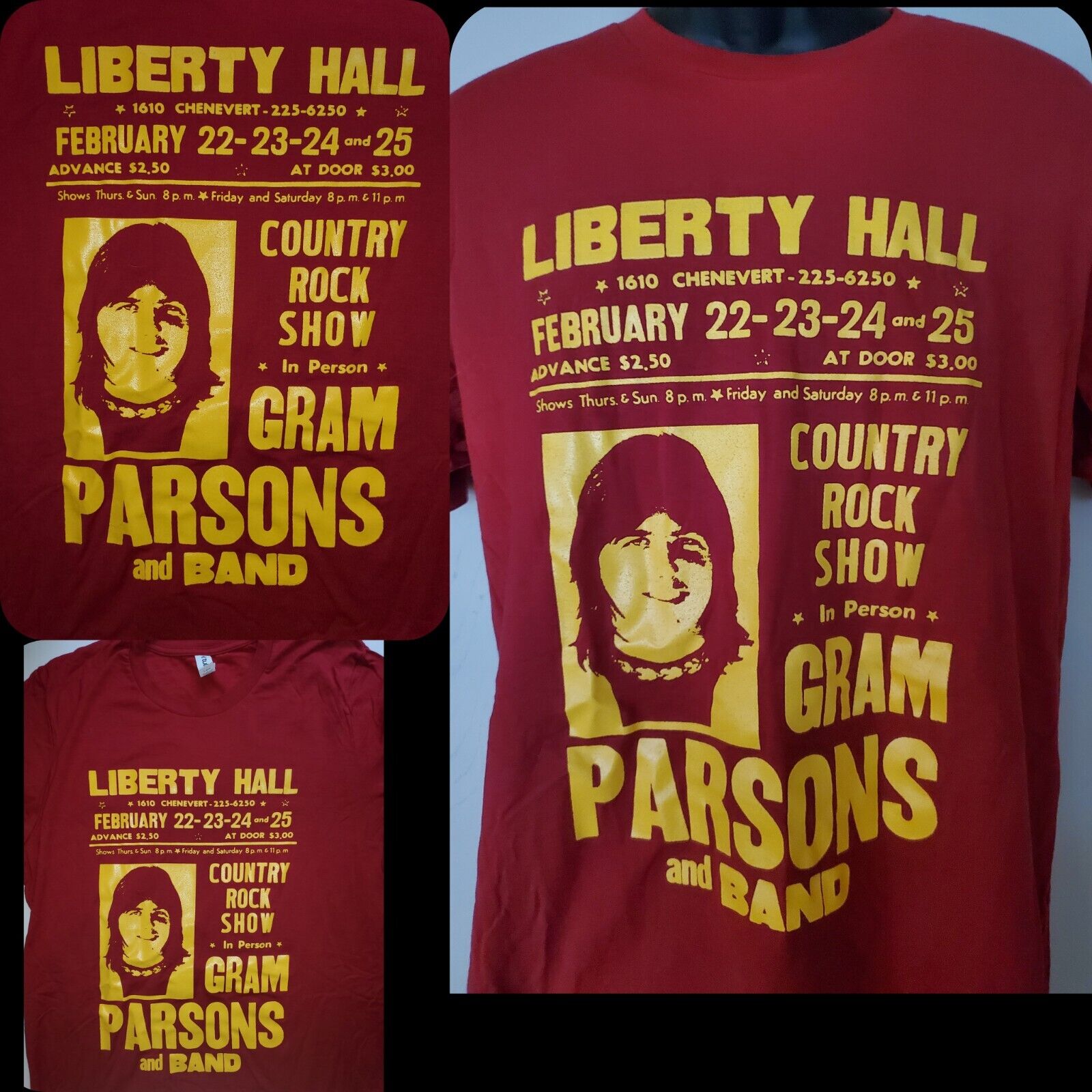 gram parsons vintage 1970s emmy lou flyer ad cosmic country soft shirt large red