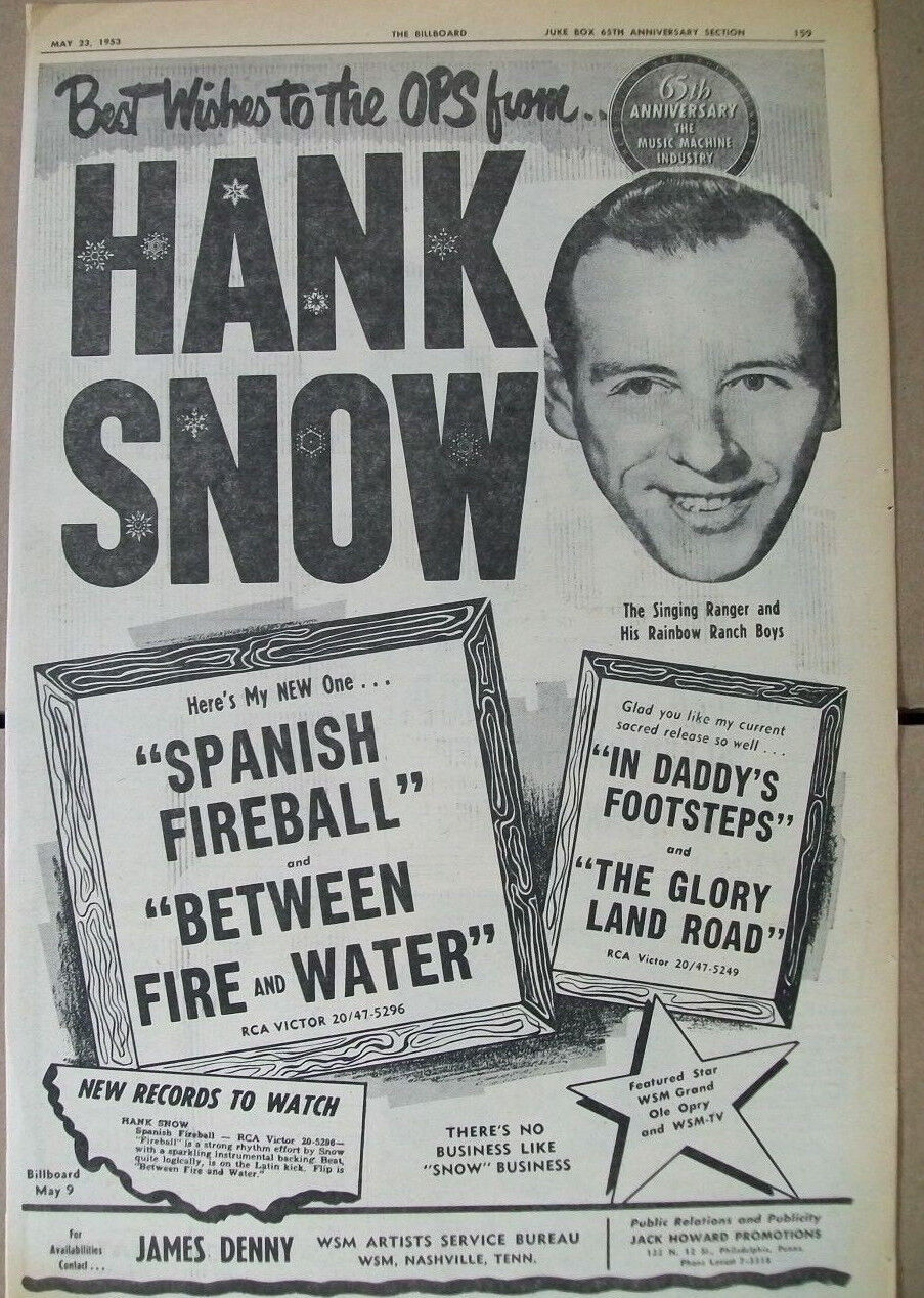 Hank Snow 1953 Ad- Spanish Fireball/Between Fire and Water RCA Victor