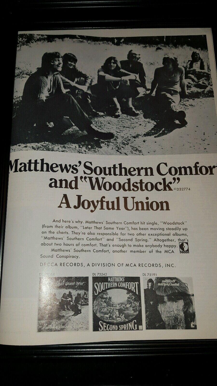 Matthews' Southern Comfort Woodstock Rare Original Promo Poster Ad Framed!
