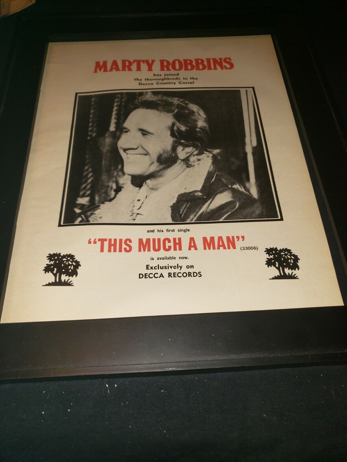 Marty Robbins This Much A Man Rare Original Promo Poster Ad Framed! #2