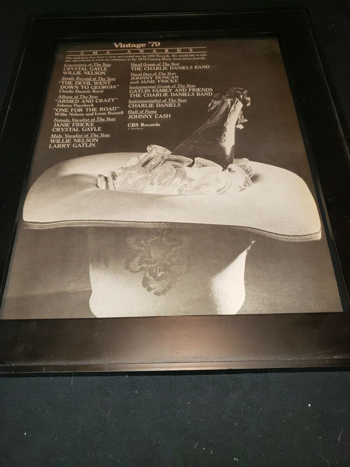 1979 Country Music Awards Rare Original Promo Poster Ad Framed!