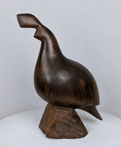 Vintage Large Wooden Carved Quail Bird Figurine 9in