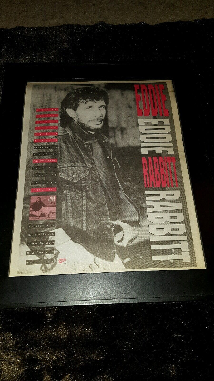 Eddie Rabbitt On Second Thought Rare Original Radio Promo Poster Ad Framed!