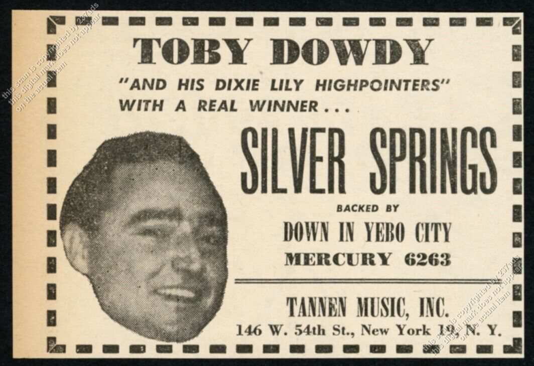 1950 Toby Dowdy photo Silver Springs Mercury Records vintage trade print ad