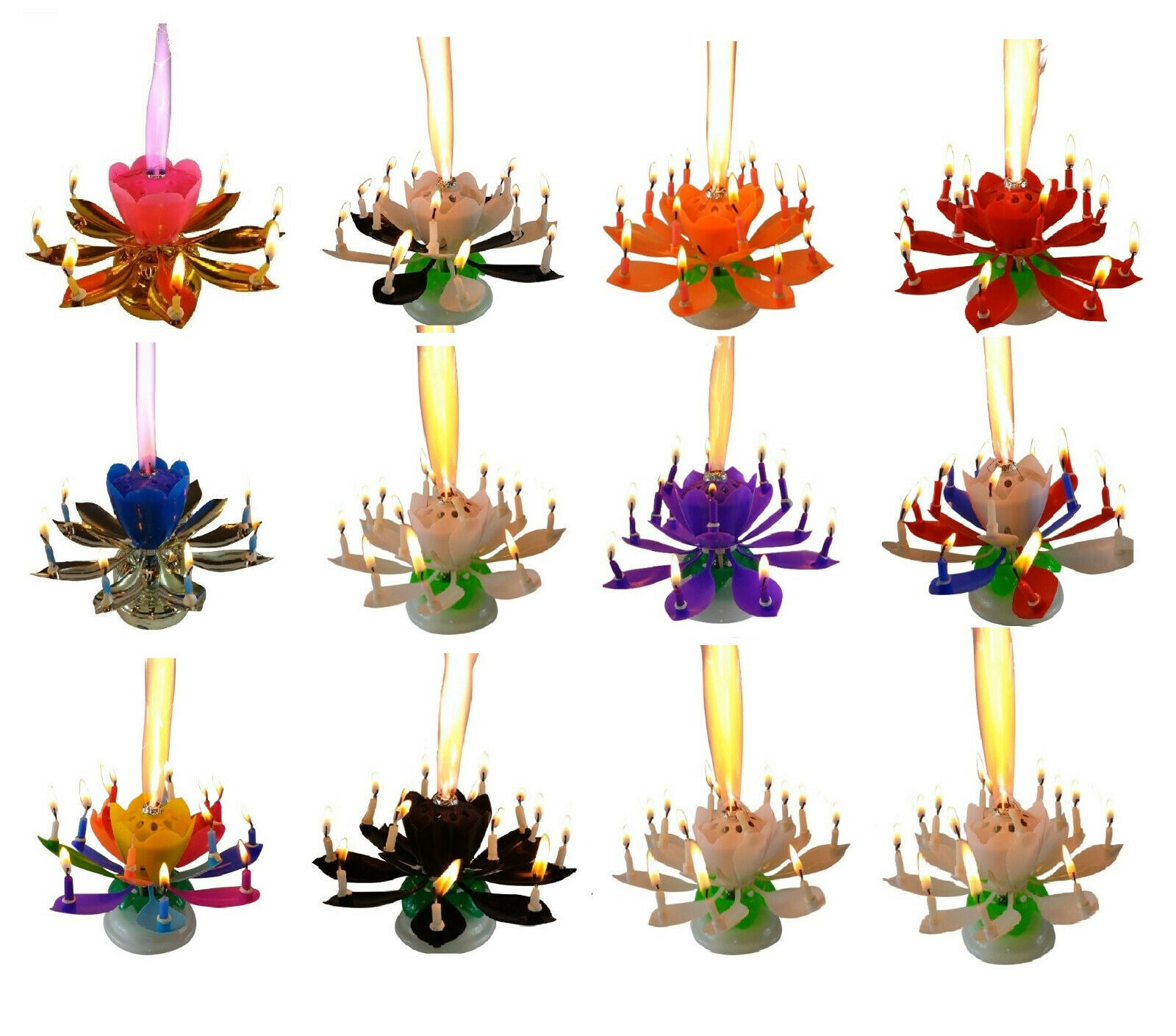 3 PACK - Musical Lotus Flower Birthday Candle - Pink, Purple, Orange, Red, White