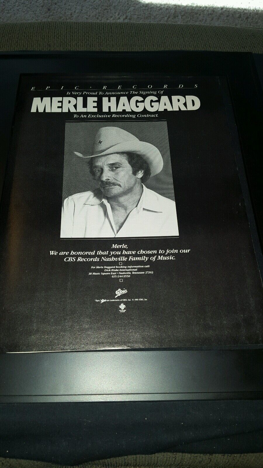 Merle Haggard Rare Original Epic Records Promo Poster Ad Framed!