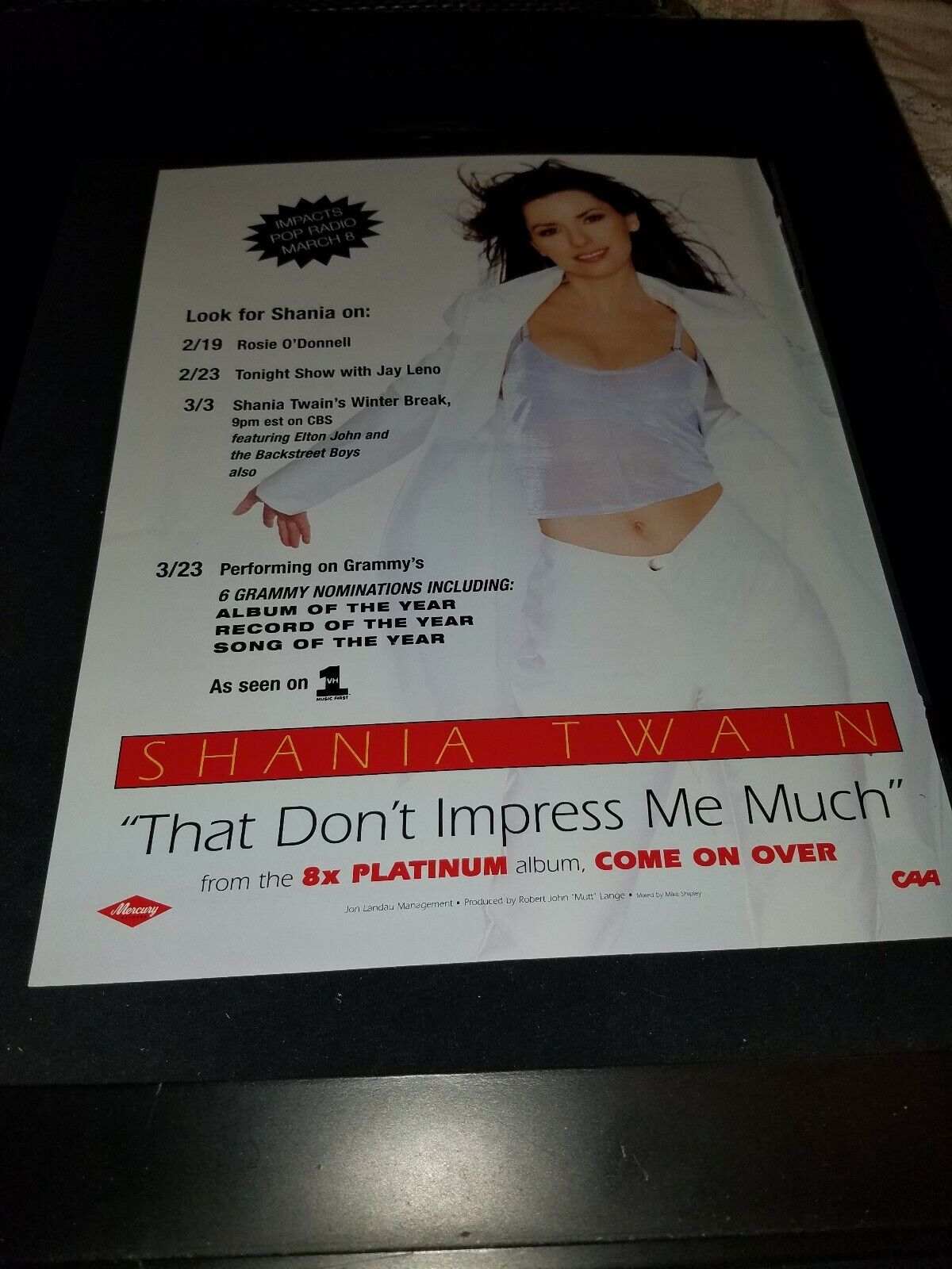 Shania Twain That Don't Impress Me Much Rare Radio Promo Poster Ad Framed!