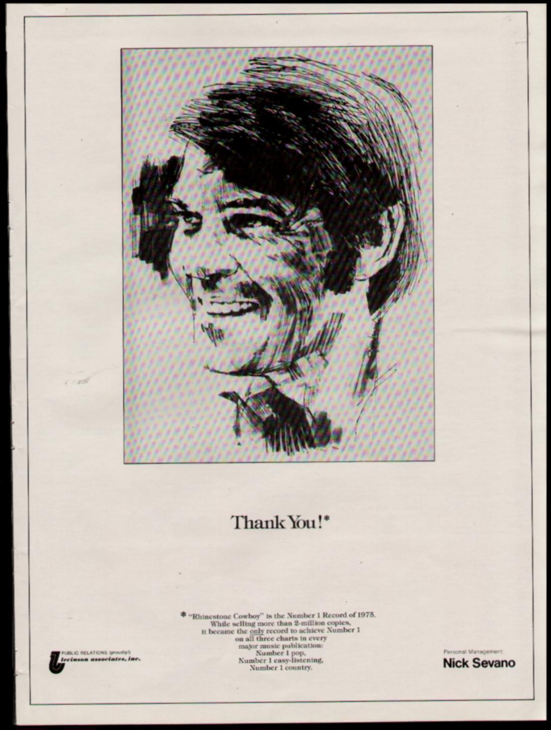1975 Glen Campbell "rhinestone Cowboy" Record Art Ad