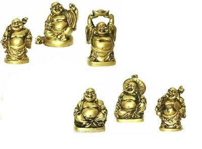 Set of 6 BRONZE COLOR Feng Shui Laughing HAPPY Buddha Figures & Statue Luck