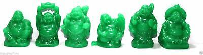 Set of 6 JADE COLOR Feng Shui Laughing HAPPY Buddha Figures & Statue Luck