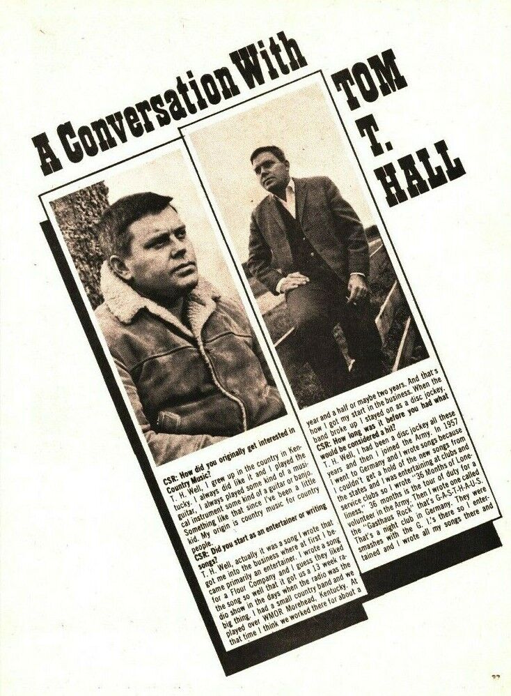 1969 Tom T. Hall Country Music Interview - 4-Page Vintage Article