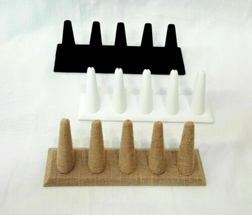 New 5 Ring Finger Jewelry Display Velvet Leather Linen Countertop Ring Holder