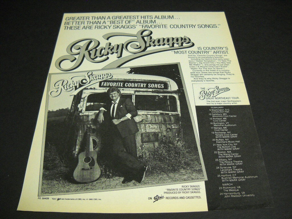 RICKY SKAGGS February 9-24, 1985 Tour Dates original Promo Poster Ad mint cond