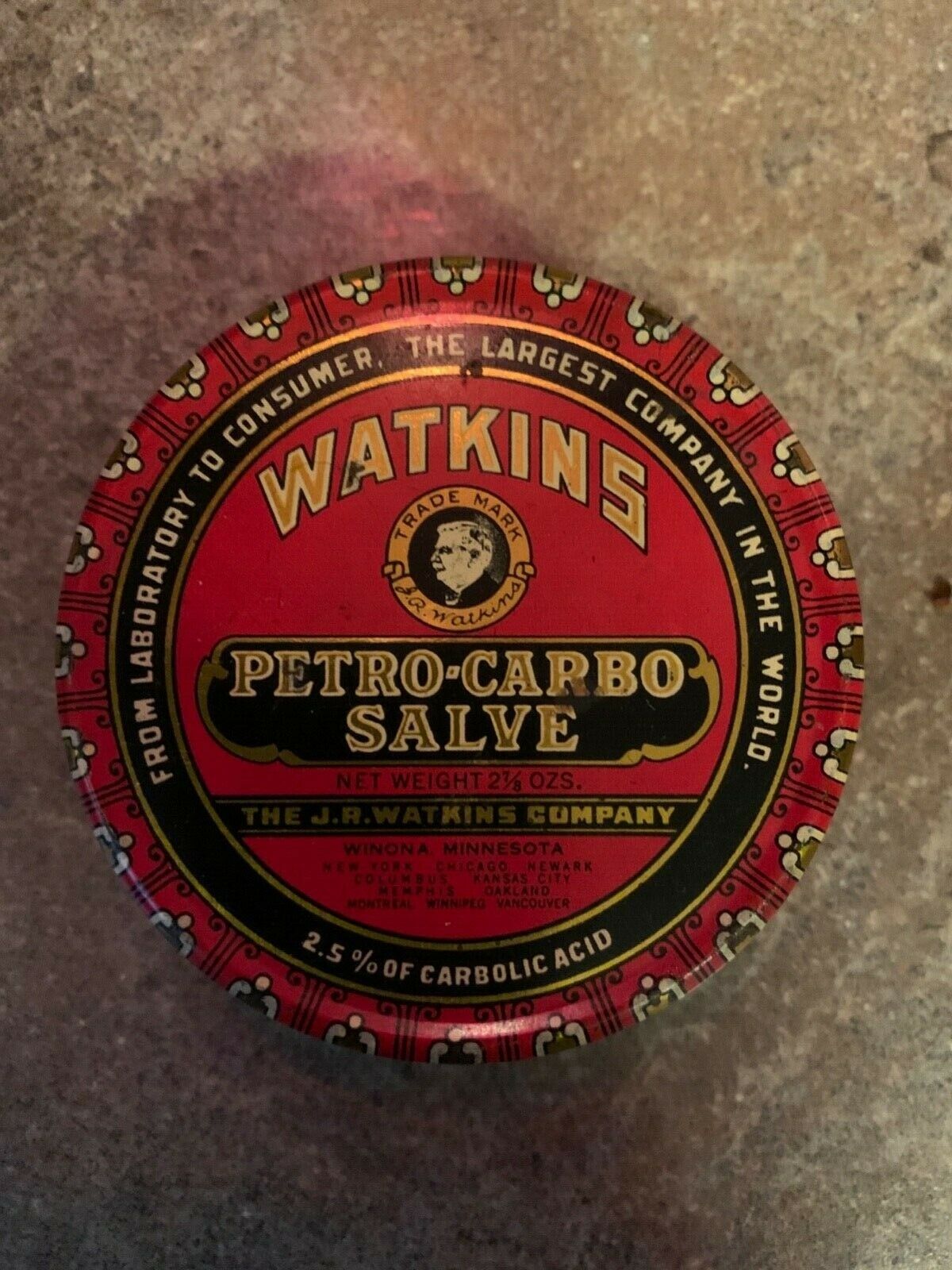 Antique Medicine Tin, Watkins Petro-Carbo Salve