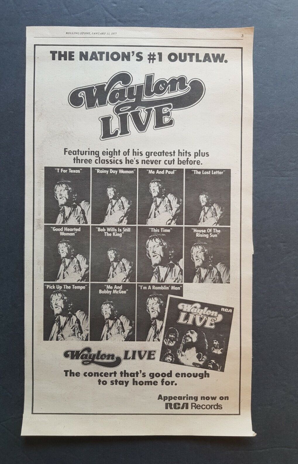 Waylon Jennings Live Promo Print Advertisement Vintage 1977
