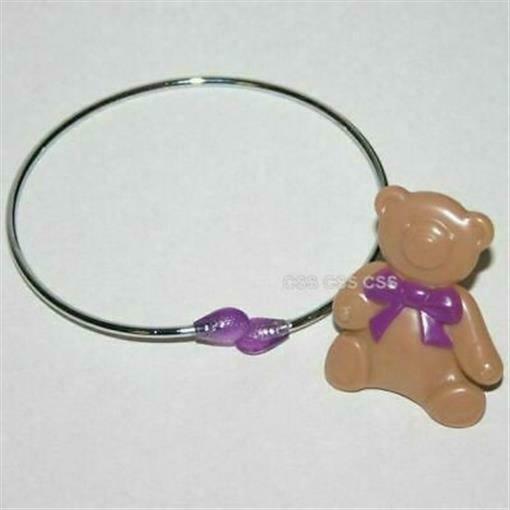 Child's Costume Jewelry Cute Teddy Bear Bow Ring + Bangle Bracelet Purple Violet